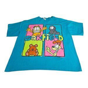 Vintage Garfield T-Shirt Paws Jim Davis Blue Odie Nermal Pooky Womens 3X Neon